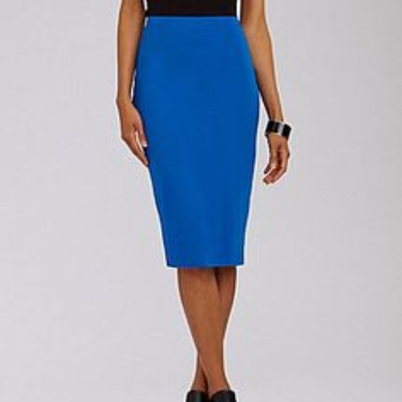 Lanvin Blue Fitted Straight Pencil Zip Skirt 12 10 - Picture 1 of 5